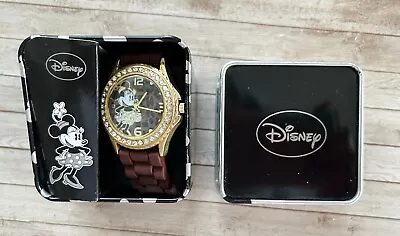 New Ladies Disney Accutime Minnie Mouse Rhinestones Brown Silicone Watch Band • $19.99