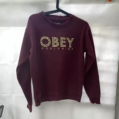 Vintage Burgundy Obey Propaganda Worldwide Sweatshirt - Size XXS Fits As Small • £17.99