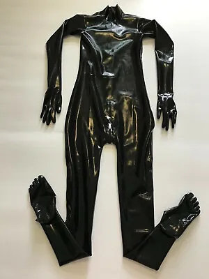 Men's Black Latex Fetish Catsuit Bodysuits Gloves Toes Socks Lockable Zipper  • $130