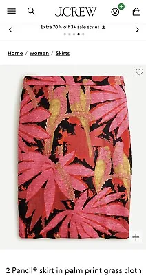 J. Crew 2 Pencil Skirt Pink Tropical  Palm Trees & Parrots Size 8 • $20.99