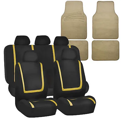 Auto Universal Seat Covers For Car Suv Van Yellow Full Set W. Beige Floor Mat • $49.99