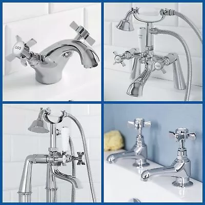 Traditional Bathroom Tap Set Mono Basin Mixer Twin Hot & Cold Bath Shower Mixer • £29.97