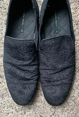 NWOT Zara Men's Black Embossed Velvet Slip-On Loafers 43EU 9.5US  • $30