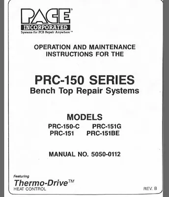 Manual For Pace Solder Desolder Work Station PRC-150C PPS-100C Digital Format • $15