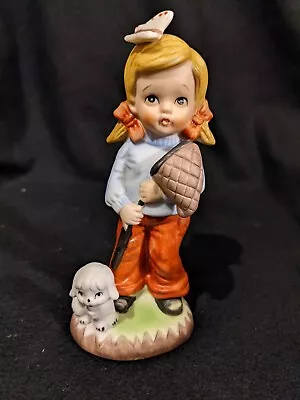 Girl With Butterfly Net And Puppy  5.5  Tall   *1 Owner Vintage • $16.99