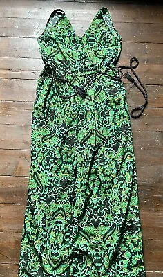 H&M Green Pattern Maxi Long Dress Conscious Collection Size 36 • £10