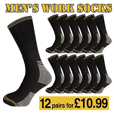 Mens Work Socks Workwear Reinforced Cushion Sole Boot Socks 12 Pairs Size 6-11 • £10.99