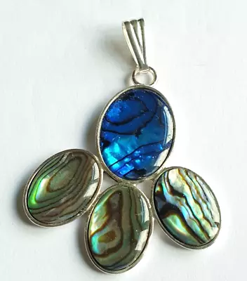 Exquisite  Sterling Silver Mounts &  4 X Paua Shell Cabochons Pendant. • £42.75