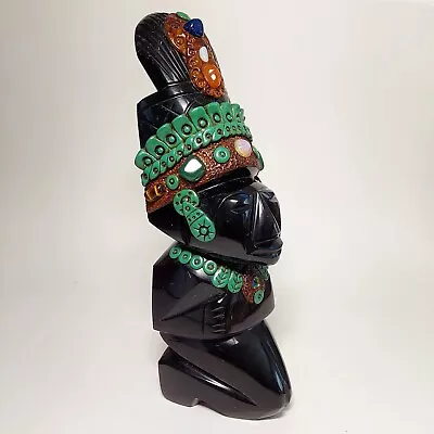 Vintage Handcarved Obsidian Black Stone Jewel Aztec Mayan Statue 10  • $199.99