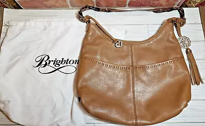 BRIGHTON KODIAK Leather 4 Pocket Tote MG Carmel Brown Unique Strap Shoulder Bag  • $79.99