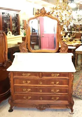 French Antique Louis XV Walnut White Marble Top Dresser / Washstand/ Vanity • $3500