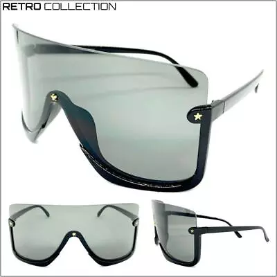 OVERSIZED 90's RETRO FACE SHIELD VISOR SUNGLASSES Huge Jumbo Big XL Black Frame • $13.99