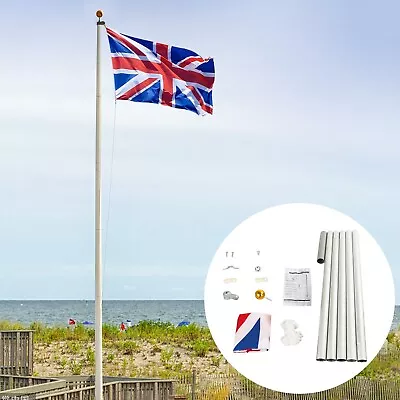 20ft Telescopic Flagpole 6m Camping Flag Pole With Flag Kit Outdoor Garden UK • £39.59