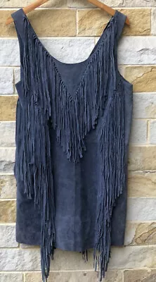 $53.72 • Buy Asos Womens Fringe Leather Dress Size 12 Grey Sleeveless