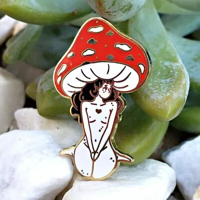 Red Mushroom Naked Girl Hard Enamel Pin • $6.98