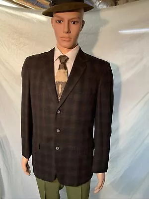 Vintage 1950s Curlee Clothes Black Brown 3 Button Wool Sport Coat Jacket 41 • $74.19