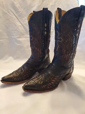 Corral Vintage Men Boots Distressed Black Leather Wing Cross Design A1961 10.5EE • $125
