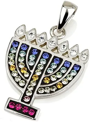 Menorah Pendant With Mix Color Gemstone Sterling Silver 925 • $54.47