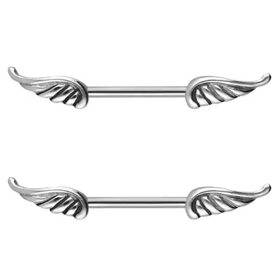 $9.99 • Buy Pair 14g Steel Angel Wing Nipple Barbell Ring Piercing Body Jewelry Nipplerings
