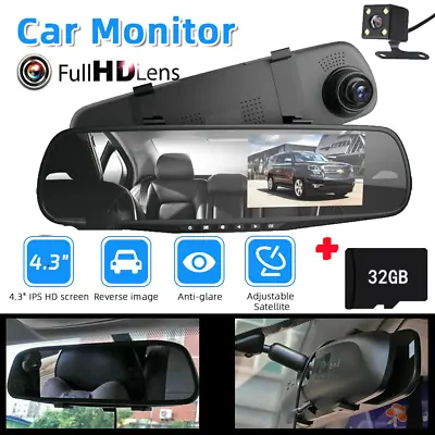 Rearview Mirror Car DVR Dual Dash Cam Camera Front Rear Video Recorder+TF Card • $9.49