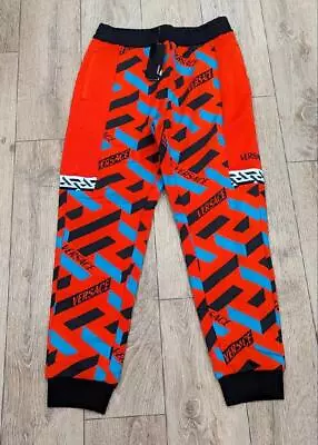 $1295 Mens VERSACE Combo Monogram Logo Jogger Pants Orange/Multi Medium • $599.99