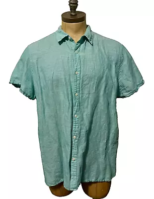 Perry Ellis Linen Blend Shirt Mens XXL Turquoise Short Sleeve Casual Preppy • $12.11