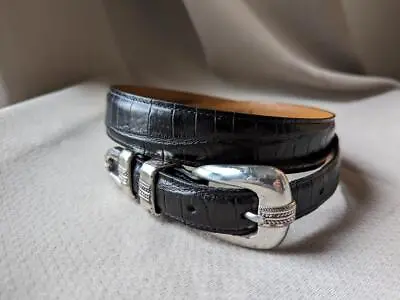 Vintage USA Made JOS A BANK Dress Belt 40 Black ALLIGATOR Embossed WESTERN • $39.95