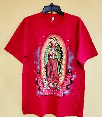 VIRGEN DE GUADALUPE T-SHIRT-  Red With Glitter Size XL  Religious Graphic Tee. • $20