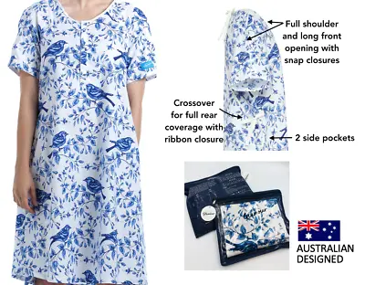 Hospital / Maternity Gown BLUEBIRD 100% Cotton 6 Sizes Incl Plus. FREE POST AUST • £43.35