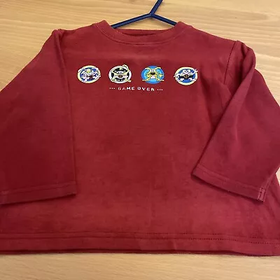 Baby Boys Clothes 12-18 Months TU Red Cotton Game Over Long Sleeve T-shirt Top • £0.99
