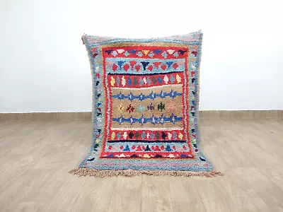 Moroccan Vintage Wool Blue Area Rug Handmade Geometric Kilim Boujaad Carpet 3x5 • $256