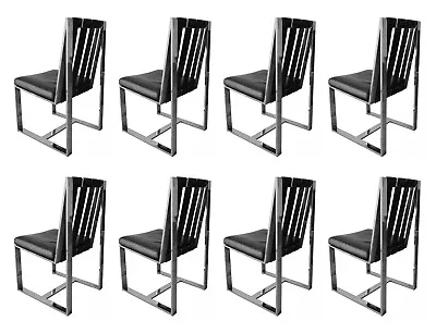 Set Of 8 Chrome And Leather Dining Chairs By Milo Baughman For Thayer Coggin • $15500