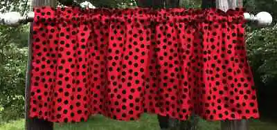 Crazy Black Polka Dots On Red Farmhouse RV Camper Kitchen Curtain Valance / Tier • $15.99