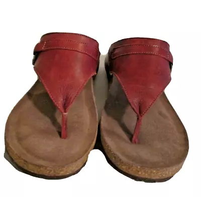 Nwob ~ Mephisto Violette Dark Red Leather Thong Slide Platform Sandals 37~7 U.s. • $85