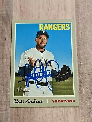 Elvis Andrus Signed 2019 Topps Heritage Card #303 COA Texas Rangers Athletics As • $39.99