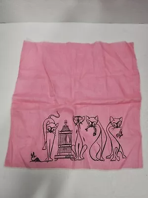 Vintage 1960s Wilcke Linen Hanky Hankerchief Pink Siamese Cats Very Rare Print • $99.99