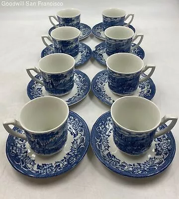 8 J&g Meakin Royal Staffordshire Blue Stratford Stage Ironstone Tea Cup & Saucer • $29.99