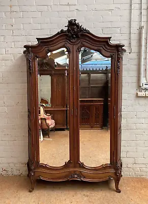 Antique French Rococo Armoire ~ Louis XV Two Door Mirrored Armoire • $7995