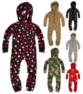 Boys Girls 1Onesie1 Kids Hooded Zip All In One Pyjamas Jumpsuit Ages 7-13 Years • £7.99