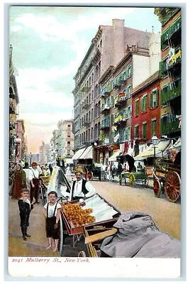 C1905 Mulberry Street Vendor Kids Wagon Carriage New York City New York Postcard • $9.95