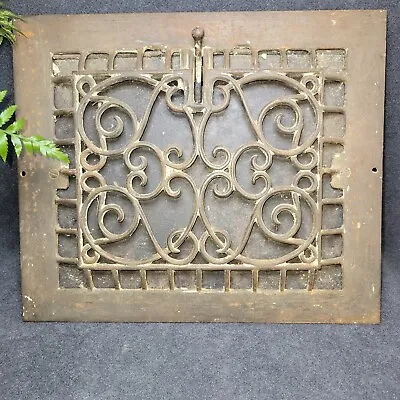 Antique Vtg Cast Iron Damper Vent Heat Register Grate Ornate Victorian 12x14  • $135