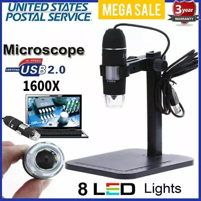 8LED 1600X 10MP USB Digital Microscope Endoscope Magnifier Camera+Lift Stand • $16.33