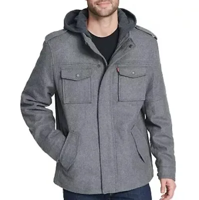 Levi’s Men’s Wool Blend Hooded Military Jacket M Charcoal • $74.99