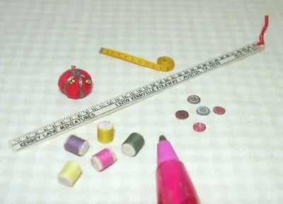 Miniature Sewing Doo-Dads: Pin Cushion Threads Etc. DOLLHOUSE Miniatures 1:12 • $8.98