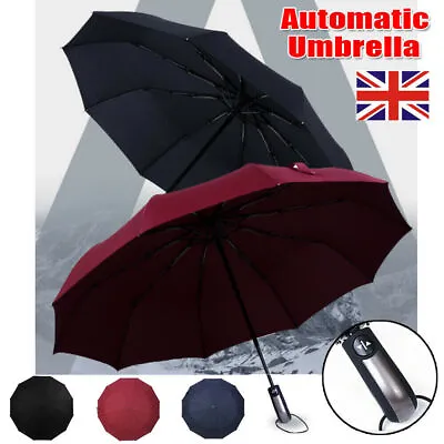 Double Wind Resistant Strong Automatic Open&Close Folding Canopy 10 Rib Umbrella • £7.99