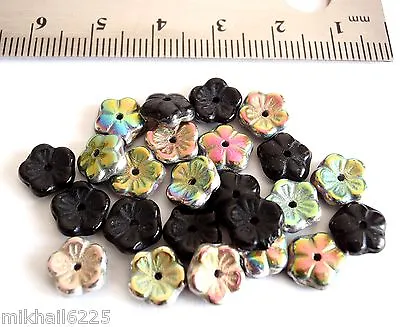 25 8 X 3 Mm Czech Glass Flat Flower Beads: Vitrail - Jet • $1.75