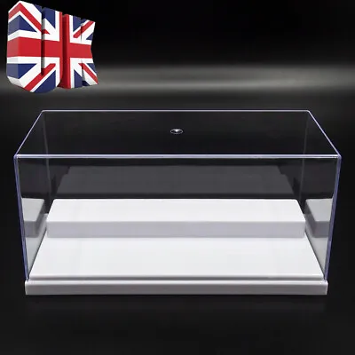 UK Clear Acrylic Display Case Perspex Box 20cm L Plastic White Base Dustproof • £12.99