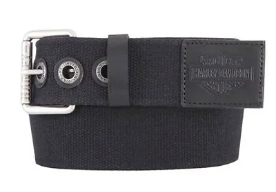 Harley-Davidson Mens Bad Manners Woven Black Canvas Leather Trim Belt HDMBT11534 • $51.29