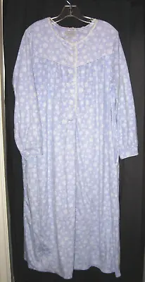 Lanz Of Salzburg Long Microfleece Nightgown Sz M Blue White Snowflakes Cozy Euc • $21.17