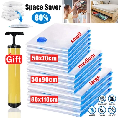 £13.59 • Buy 6/8/12x Strong Vacuum Compressed Storage Space Savings Bag With Free Hand Pump